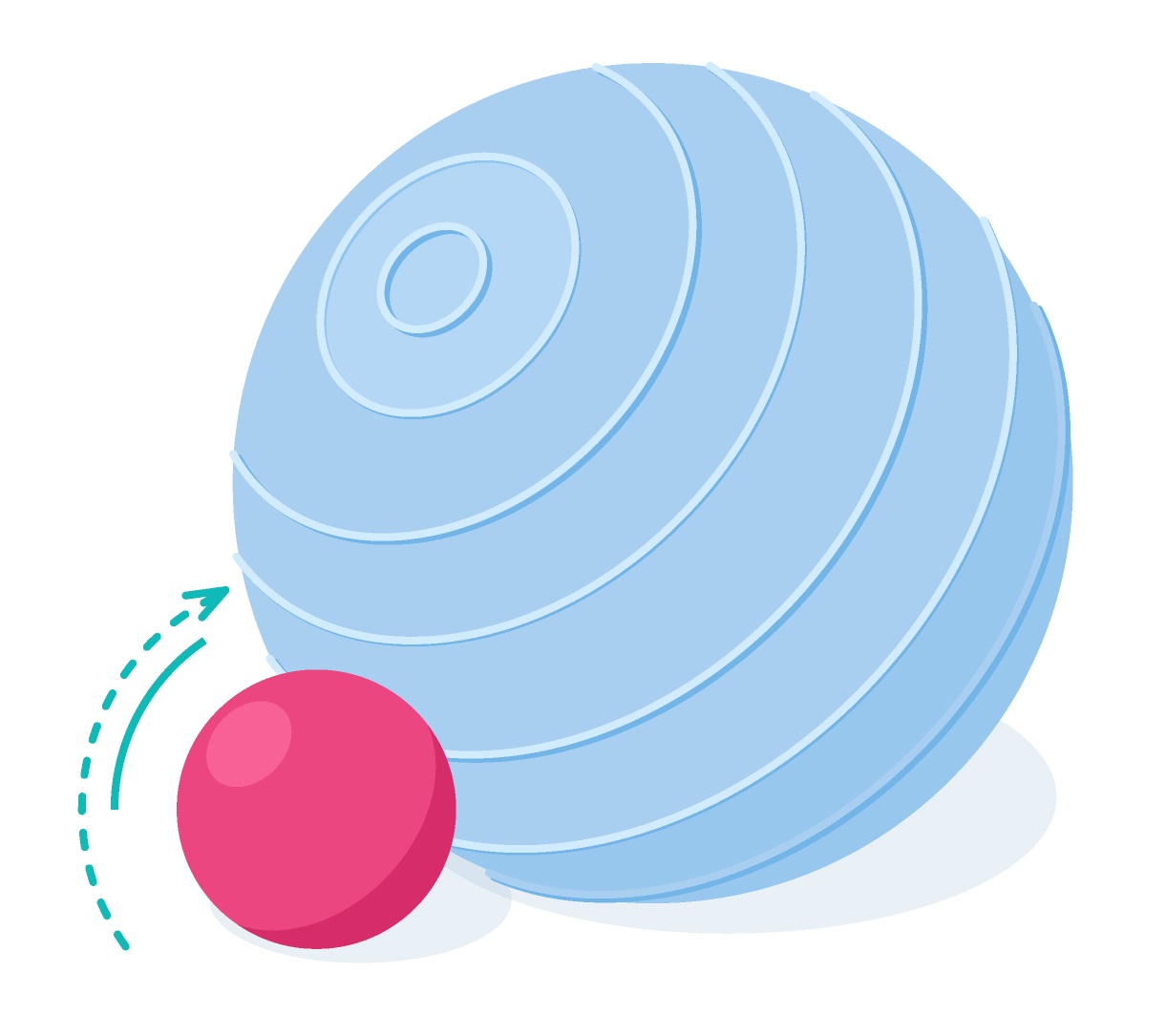 A blue ball and a pink ball on a white background.