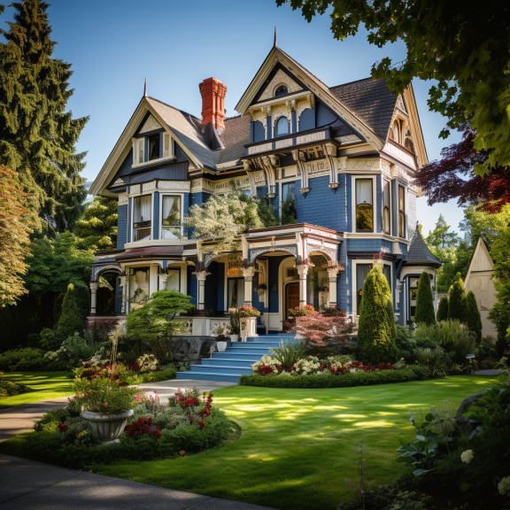 A historic blue Victorian house at the Irving House Historic Centre.