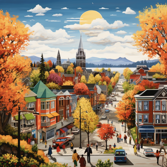 A painting of Sapperton in autumn.