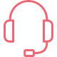 A pink headset icon on a black background.